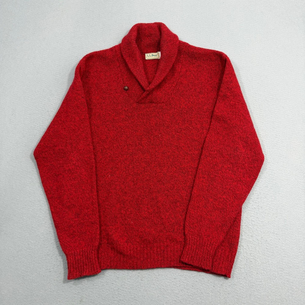 Vintage LL Bean Sweater Mens XL Red Shawl Neck Wool Blend Pullover Made In USA